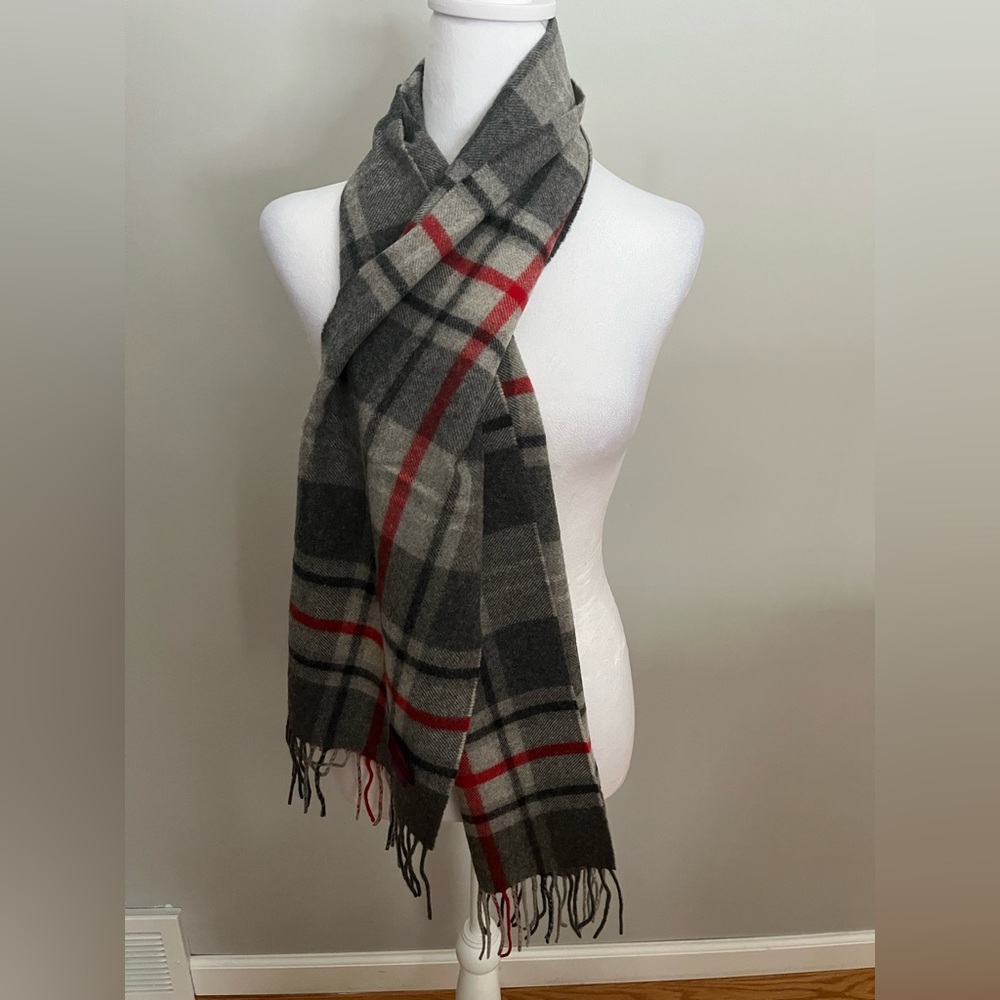 Phenix 100% cashmere plaid red grey black scarf